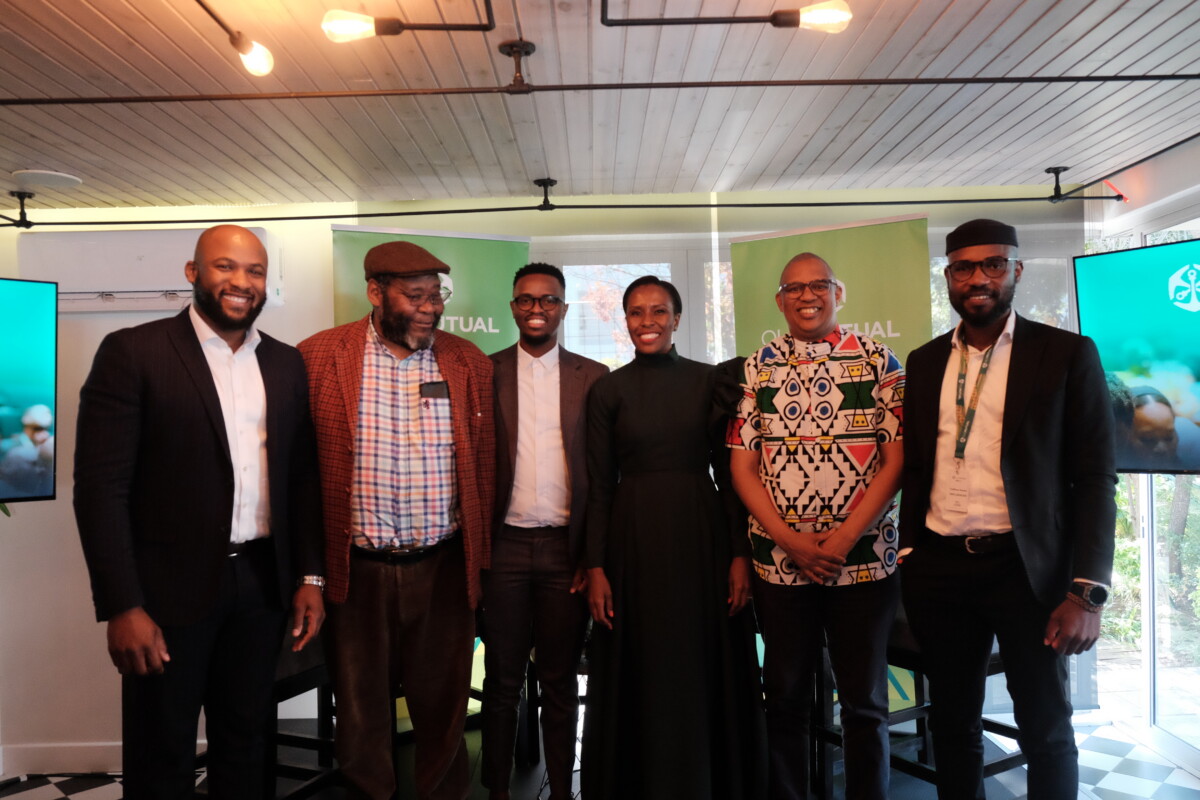 Panellists are joined by launch MC, Arabile Gumede (left) at the launch of the Old Mutual SMEGo Pitchathon.