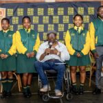 Vuleka School learners on their first meeting with Musa E. Zulu in Richards Bay last year